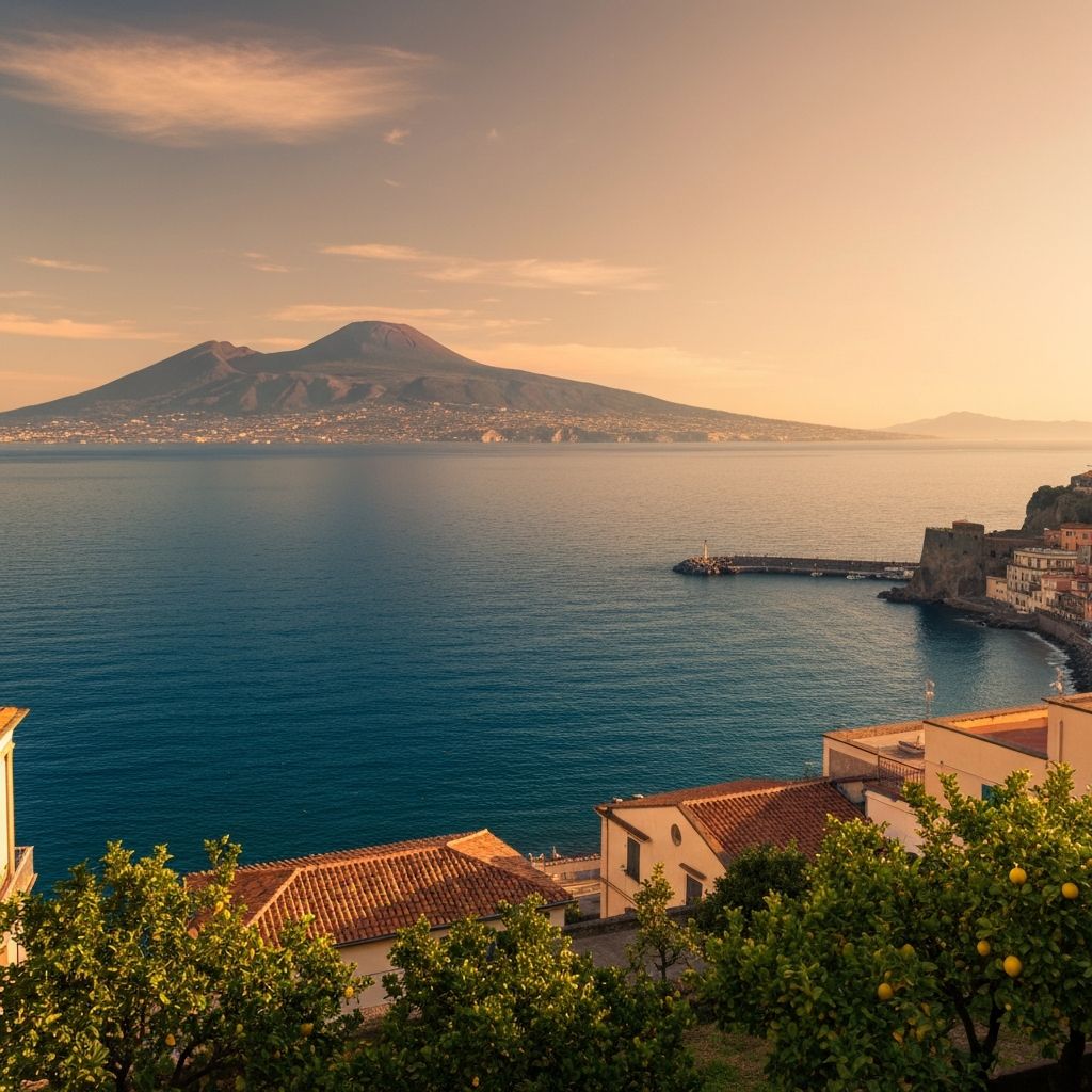 Vista panoramica del Golfo di Napoli con il Vesuvio dalla terrazza di Stabia GulfView